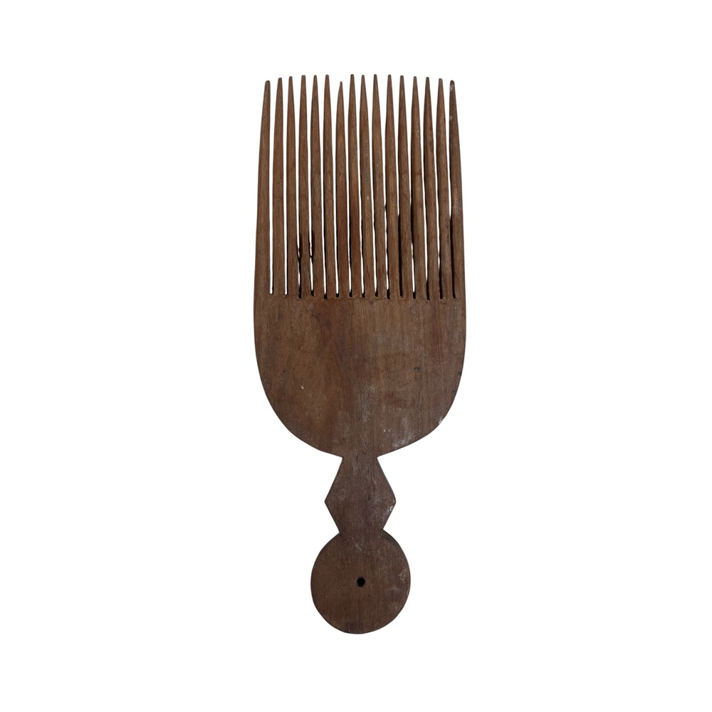 Vintage Hand Carved Wooden Afro Pick Hair Comb Geometric Handle Detangling Tool